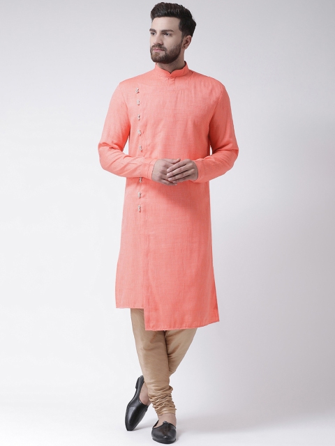 

I Know Men Peach-Coloured & Brown Self Design Kurta with Churidar