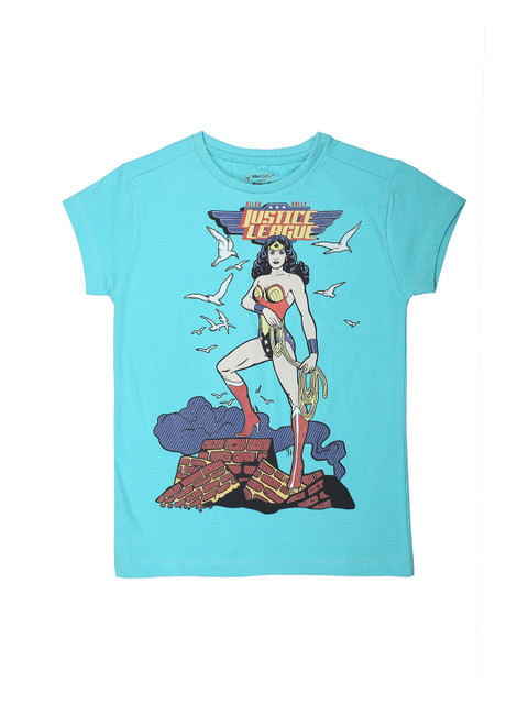 

Allen Solly Junior Girls Blue Printed Round Neck Wonder Woman T-shirt