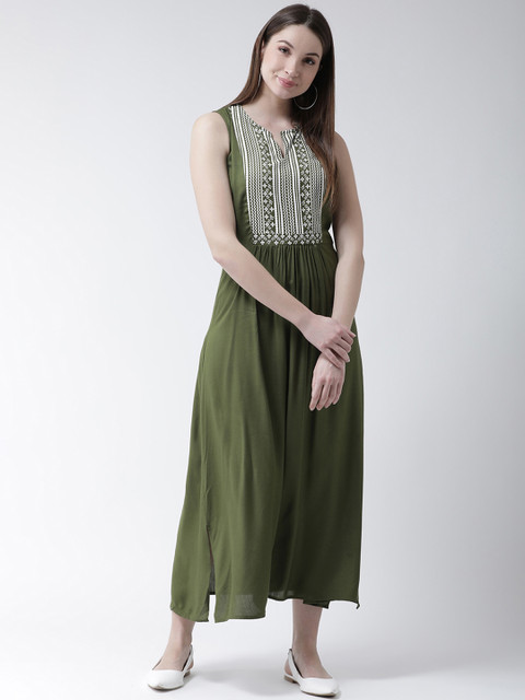 

MsFQ Women Green Printed A-Line Dress
