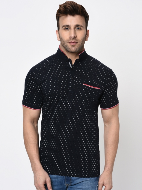 

WILD WEST Men Navy Blue Printed Mandarin Collar T-shirt