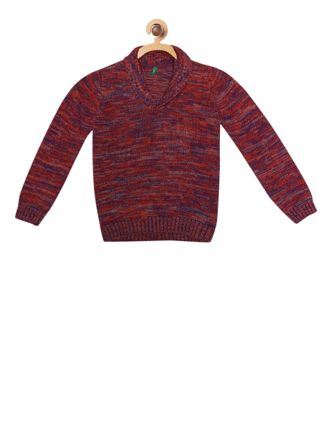 

United Colors of Benetton Boys Orange & Blue Self Design Sweater