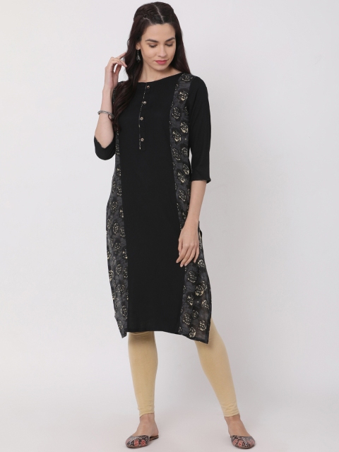 

Alena Women Black Printed Straight Kurta