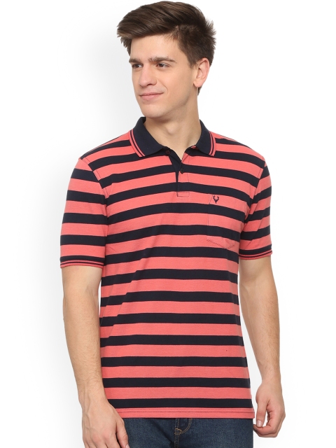 

Allen Solly Men Pink & Navy Blue Striped Polo Collar T-shirt
