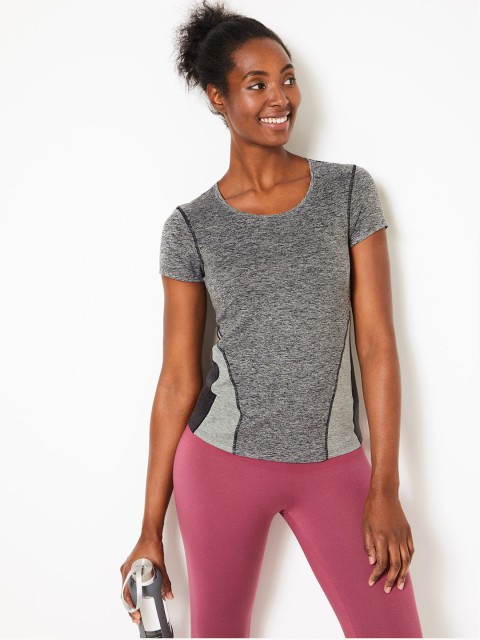 

Marks & Spencer Women Grey Melange Colourblocked Round Neck T-shirt