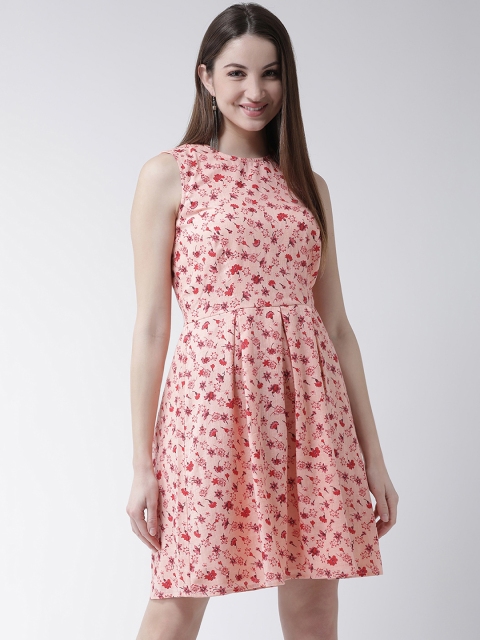 

MsFQ Women Peach-Coloured & Red Floral Printed Fit and Flare Dress