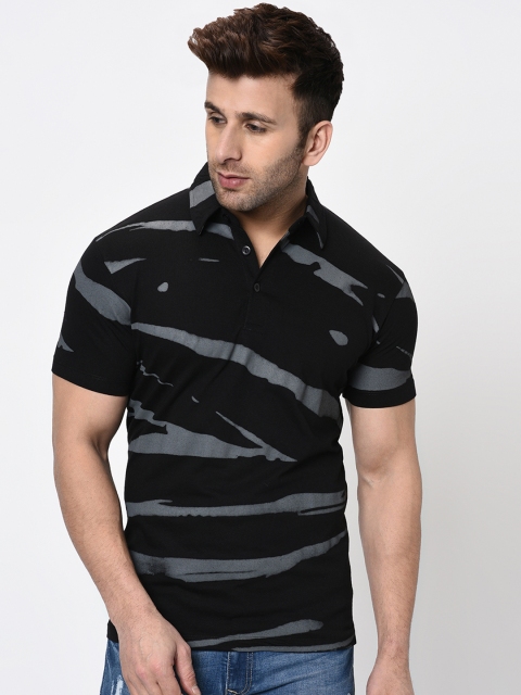 

WILD WEST Men Black Printed Polo Collar T-shirt