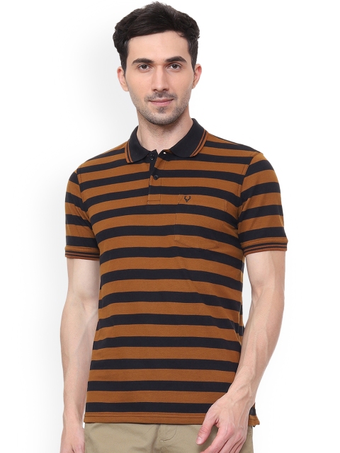 

Allen Solly Men Brown Striped Polo Collar Pure Cotton T-shirt