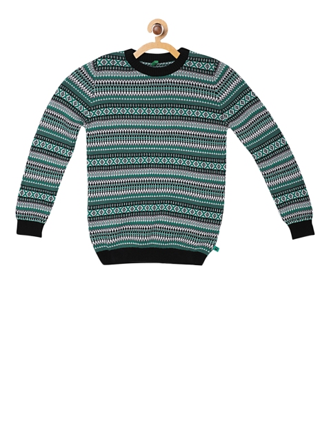 

United Colors of Benetton Boys Green & White Self Design Sweater