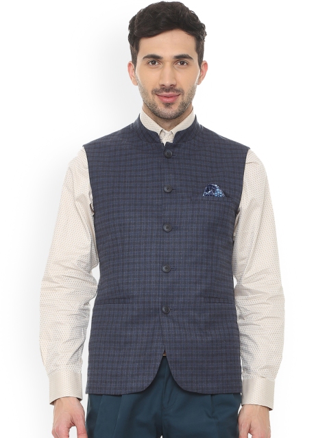 

Allen Solly Men Blue Checked Nehru Jacket
