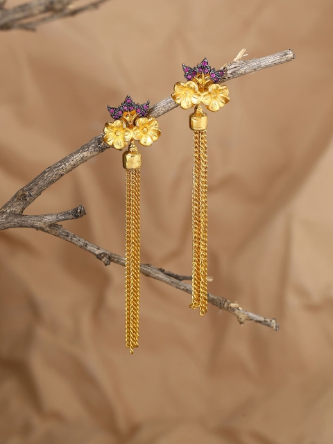 

Voylla Gold-Plated Tasselled Contemporary Drop Earrings