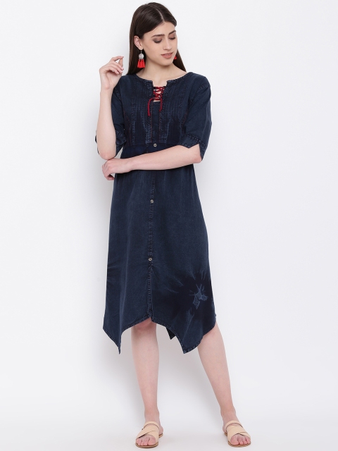 

Kvsfab Women Blue Dyed A-Line Denim Dress