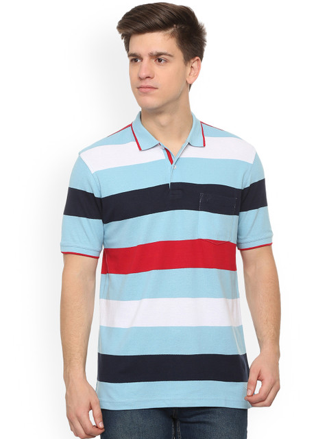 

Allen Solly Men Blue & White Striped Polo Collar T-shirt