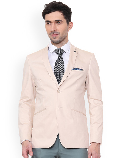 

Allen Solly Men Beige Solid Slim-Fit Single-Breasted Blazer