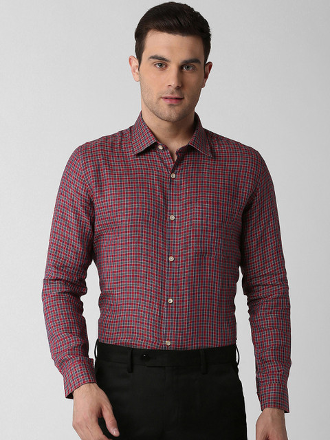 

Peter England Elite Men Red & Blue Slim Fit Checked Formal Shirt