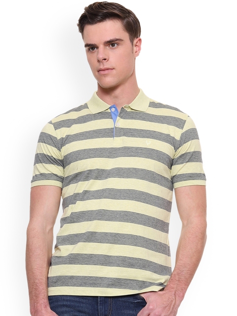 

Allen Solly Men Yellow & Grey Striped Polo Collar T-shirt