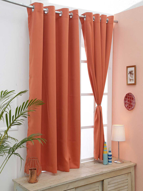 

American-Elm Set of 2 Orange Black Out Curtains