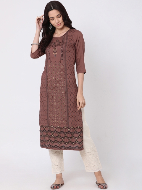 

Alena Women Mauve Printed Straight Kurta