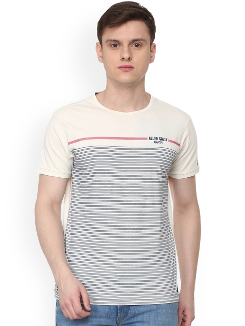 

Solly Jeans Co. Men Cream-Coloured & Grey Striped Round Neck T-shirt