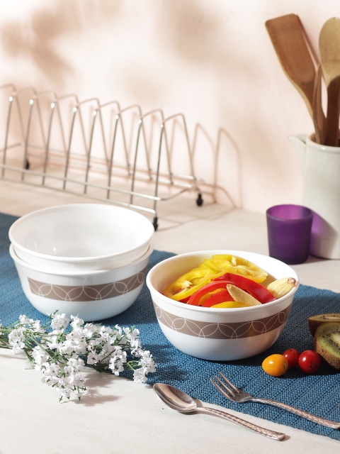 

Corelle Set Of 3 White Printed Glass Bowl Set