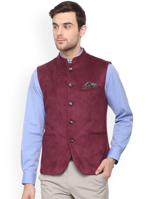 

Allen Solly Men Maroon Solid Nehru Jacket