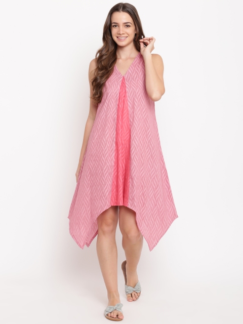

trueBrowns Women Pink Self Design A-Line Dress