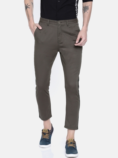 

Breakbounce Men Olive Green Tapered Fit Solid Regular Trousers