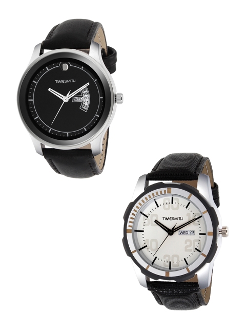 

TIMESMITH Men Set Of 2 Analogue Leather Watch TSC-006-011x, Black