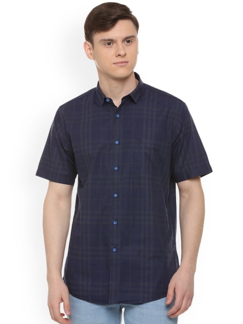 

Allen Solly Men Navy Blue & Grey Slim Fit Checked Casual Shirt