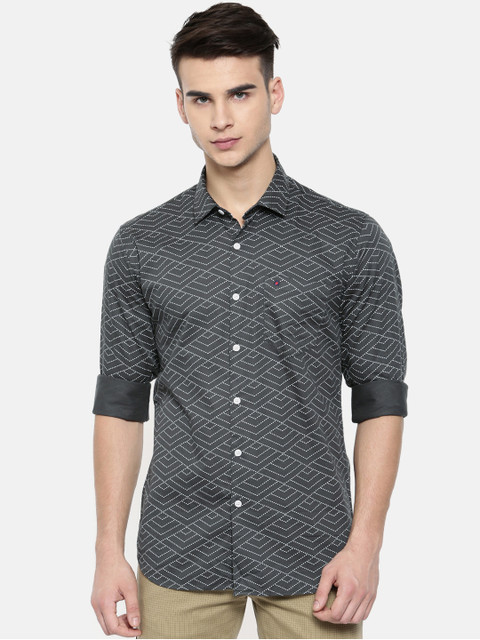 

COOL COLORS Men Grey & White Slim Fit Printed Casual Shirt