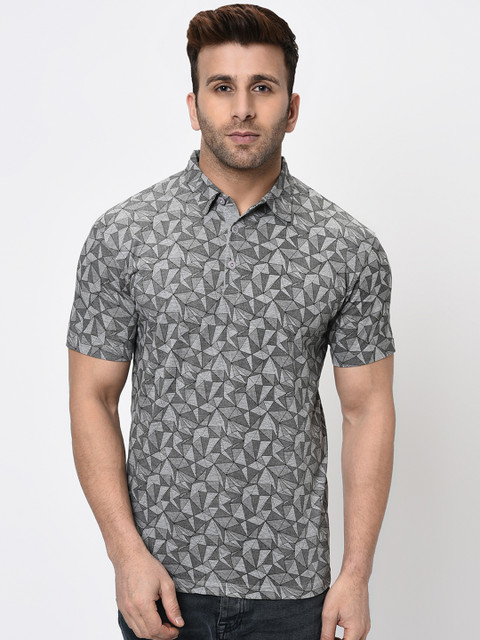 

WILD WEST Men Grey Printed Polo Collar T-shirt