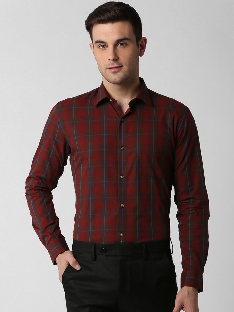 

Peter England Elite Men Maroon & Brown Slim Fit Checked Formal Shirt