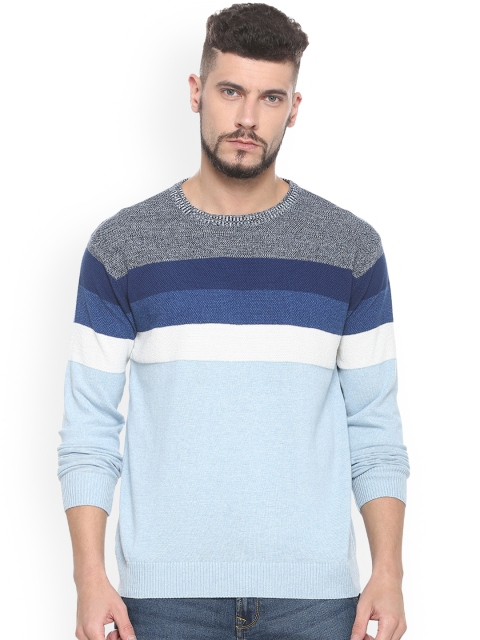 

People Men Blue & Grey Striped Sweater