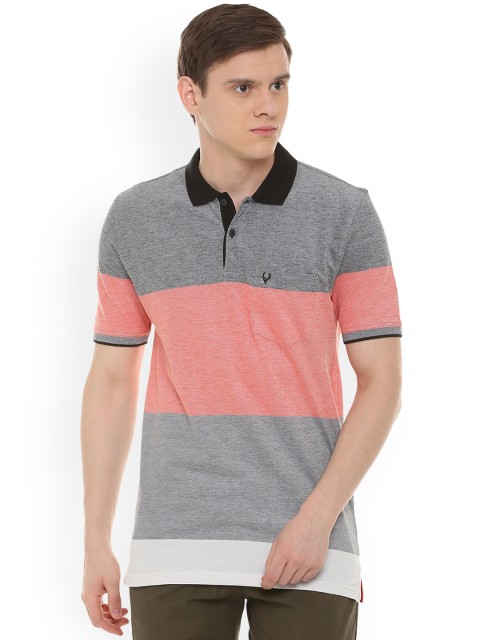 

Allen Solly Men Grey & Pink Colourblocked Polo Collar T-shirt
