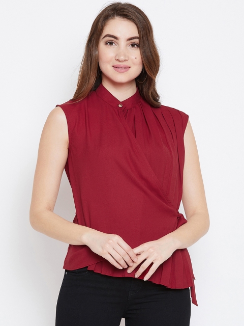 

Imfashini Women Maroon Solid Wrap Top