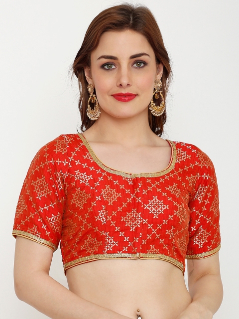 

SALWAR STUDIO Women Red Printed Padded Saree Blouse