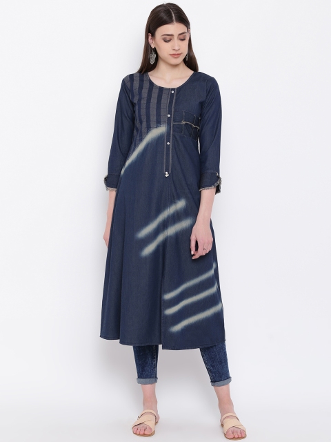 

Kvsfab Women Blue Dyed A-Line Denim Kurta