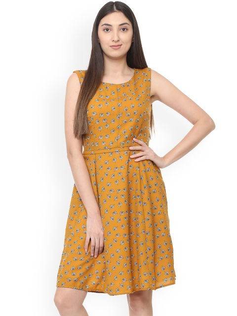 

Van Heusen Woman Mustard Yellow Printed Fit and Flare Dress
