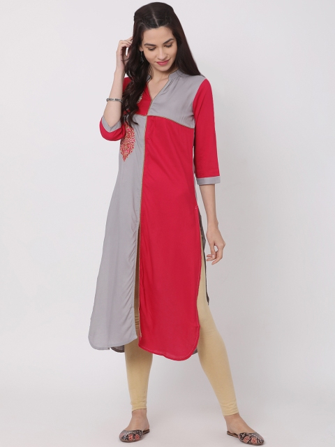 

Alena Women Red & Grey Colourblocked Straight Kurta