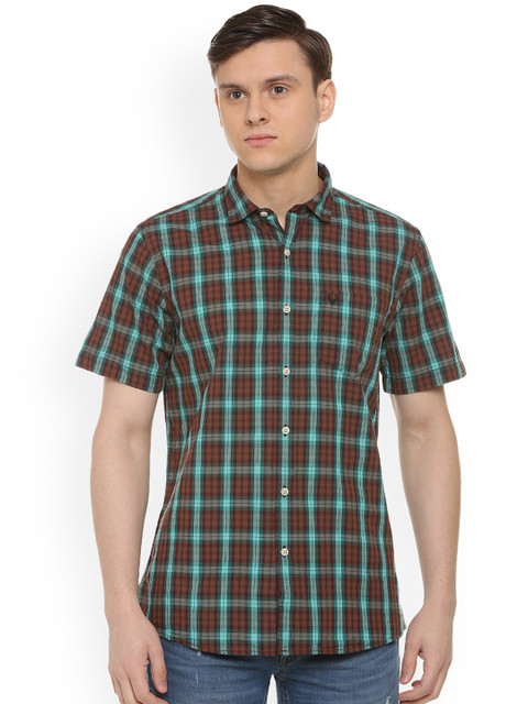 

Solly Jeans Co. Men Brown & Green Slim Fit Checked Casual Shirt