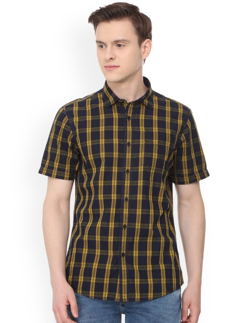 

Solly Jeans Co. Men Blue & Yellow Regular Fit Checked Formal Shirt