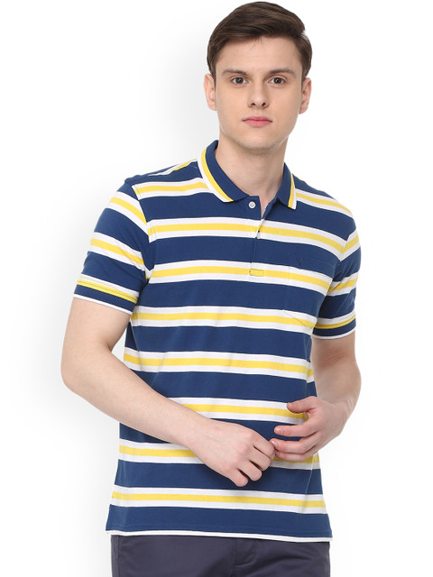 

Allen Solly Men Navy Blue Striped Polo Collar T-shirt
