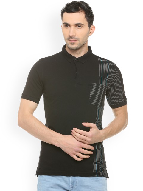 Allen Solly Men Olive Green Striped Polo Collar T-shirt