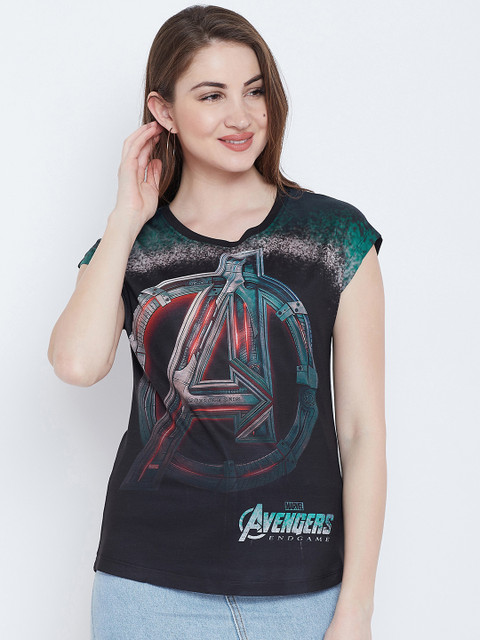 

Marvel by Wear Your Mind Women Black Printed Round Neck T-shirt