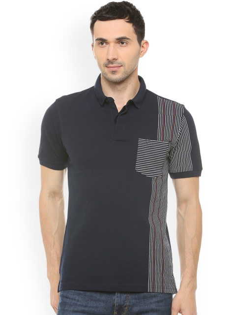 

Allen Solly Men Navy Blue Striped Polo Collar T-shirt