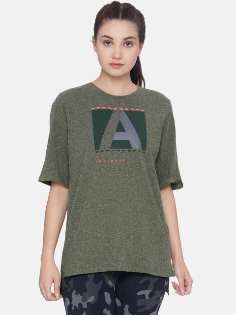 

Soul Space Women Olive Green Printed Round Neck Organic T-shirt