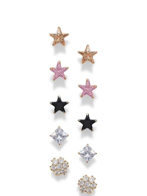 

Fabstreet Set of 5 CZ-Studded Multicoloured Geometric Studs, Multi