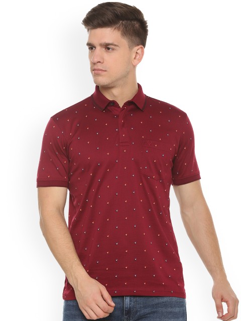 

Allen Solly Men Maroon Printed Polo Collar Pure Cotton T-shirt