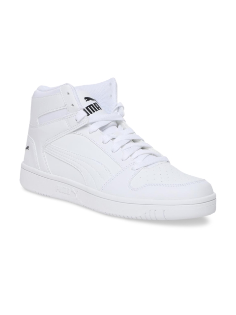 

Puma Men White Solid Rebound LayUp SL Leather Mid-Top Sneakers 36957303