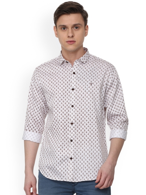 

V Dot Men White & Brown Slim Fit Printed Casual Shirt