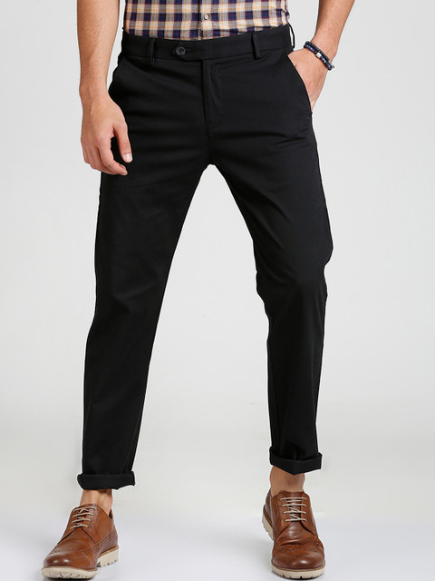 

Peter England Casuals Men Black Slim Fit Solid Regular Trousers